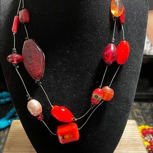 Elegant Red Glass & 1 Red Corral Beaded Necklace SOLD